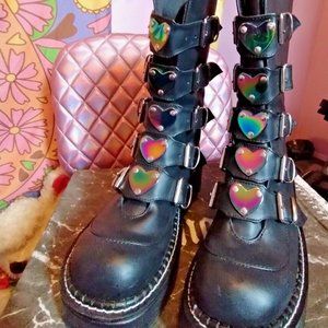 DEMONIA Emily 330 Black Heart Buckle Combat Punk Boots Goth Festival Emo